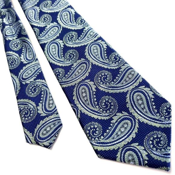 Joseph Abboud Blue White Silk Tie Woven Paisley - Picture 1 of 5